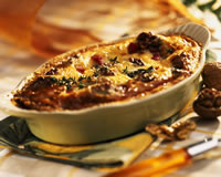 clafoutis au jambon, roquefort et noix