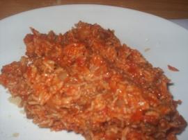 riz  la tomate et viande hache