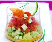fracheur d avocat, marmelade de pamplemousse de floride au gingembre et saumon fum