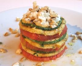 millefeuille d omelette tomate-courgette-chèvre