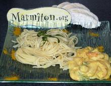 Spaghetti aux gambas flambes au pastis