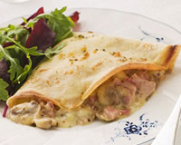 crpes sales au jambon, champignons et bchamel