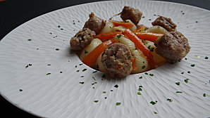 Lumaconi sauce carottes et saucisses de Toulouse