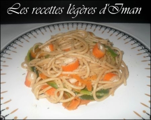 Spaghettis de blé complet aux légumes et Surimi Les recettes légères d  Iman