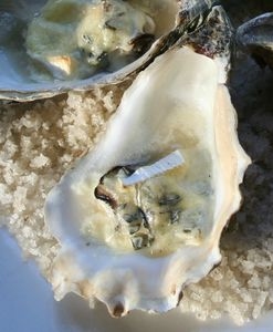 Huitres gratines au Bresse bleu amafacon