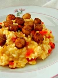 Risotto safran au poivron ptoncles au vinaigre balsamique