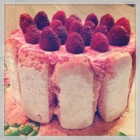 Charlotte aux framboises et biscuits roses de Reims