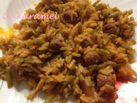Haricots verts et riz aux merguez