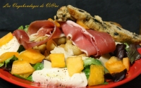 Salade de ptes au melon jambon de Parme et mozzarella