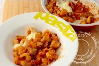 Gratin de ptes  la tomate et chipolatas