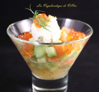 Concombre et saumon gele et chantilly de citron