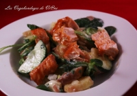 Salade de mche pommes de terre concombre et saumon glac au miel