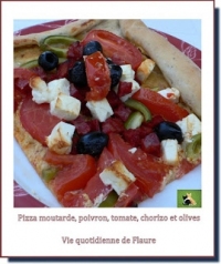 Pizza moutarde poivron tomate chorizo et olives Vie quotidienne de FLaure