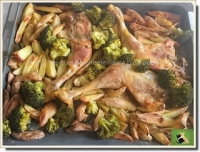 Cuisses de poulet pommes de terre ail et romarin et une touche de vert le brocoli