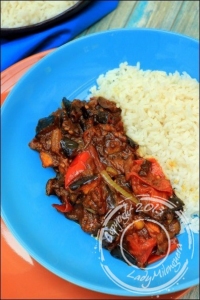 Aubergines confites  l  ail et au tamarin