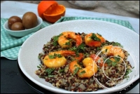 Risotto de quinoa au citron confit et crevettes caramlises