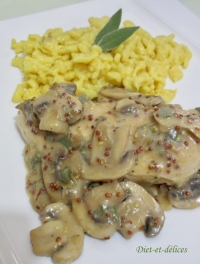 Filets de poulet sauce aux champignons moutarde et sauge