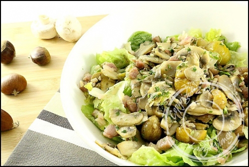 Salade en chaud froid de châtaignes et champignons