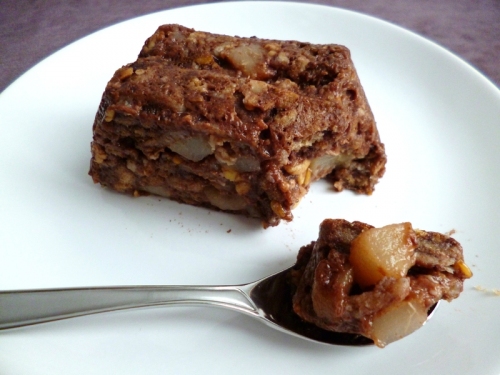 cake hyperprotéiné poire chocolat au muesli avec graines de lin inuline sucralose et psyllium (sans oeufs ni beurre)