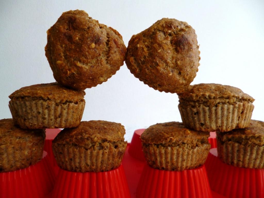 muffins hyperprotéinés complets vanille pomme avoine aux graines de lin et au psyllium (sans sucre ni oeufs ni beurre)