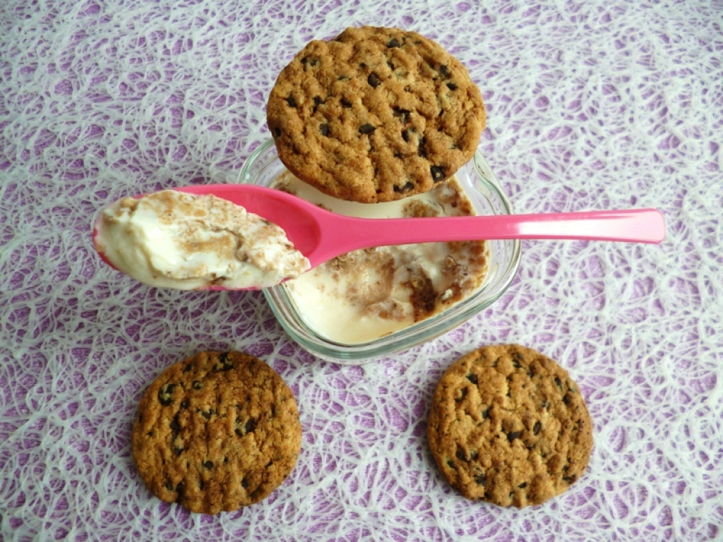 yaourts au soja maison diététiques et leur crumble de cookies minceur aux pépites de chocolat (sans sucre et riches en fibres)