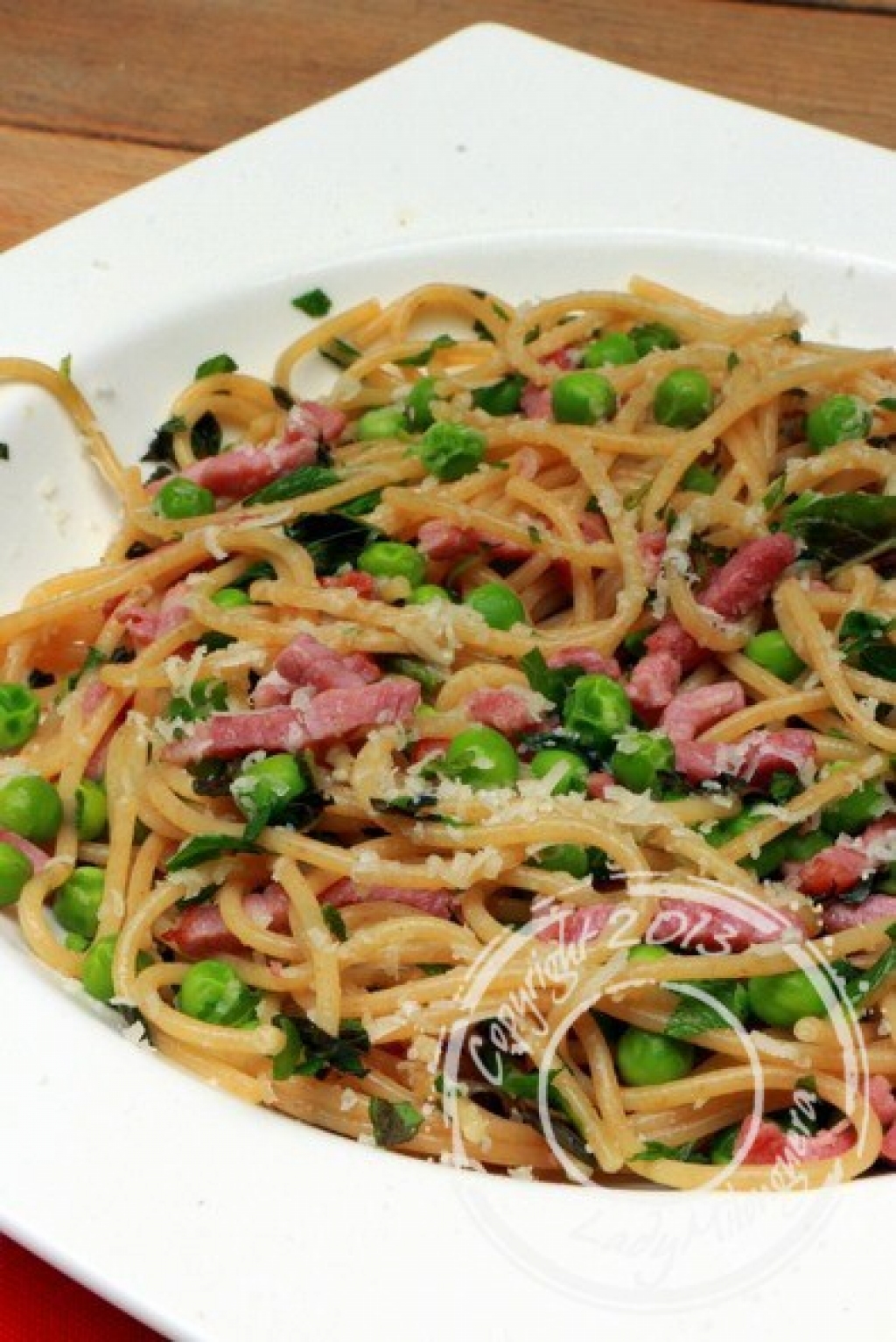 Recette pasta poêlée aux lardons et petits pois